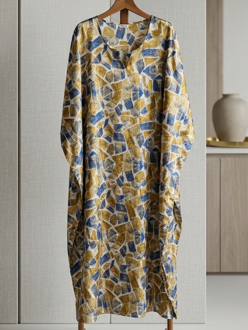 Vintage Winlar Mrs. Roper Style Geometric‎ Satin Kaftan